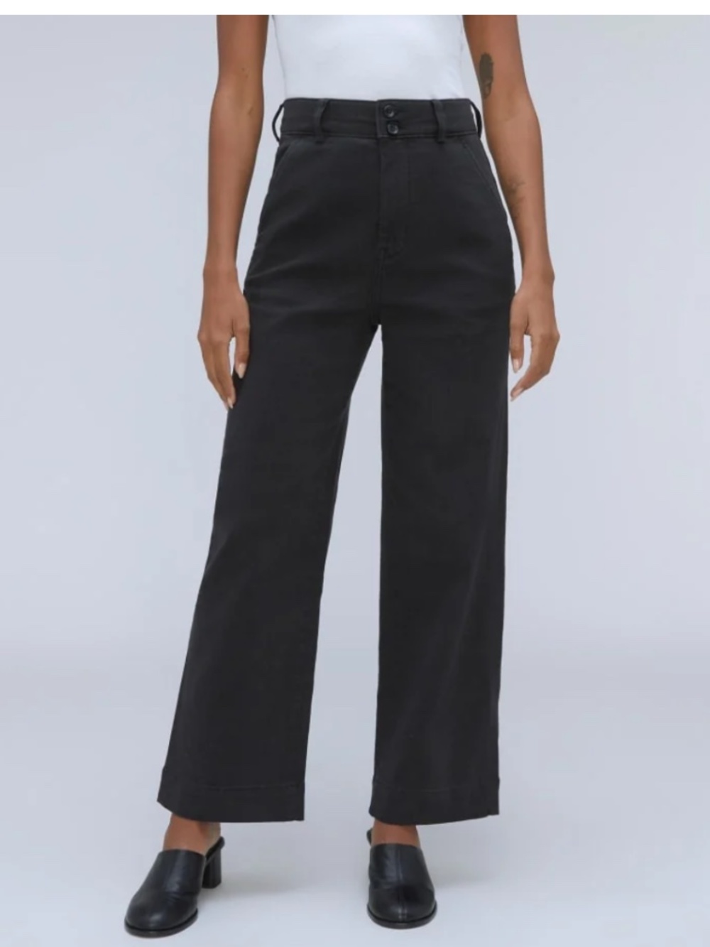 Everlane Organic Cotton High-Rise Wide-Leg Pant Black 8 Casual Neutral Staple